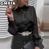 GMXIA Women's Fashion Casual Leisure Solid Color Print Long Sleeve Blouses & Shirts