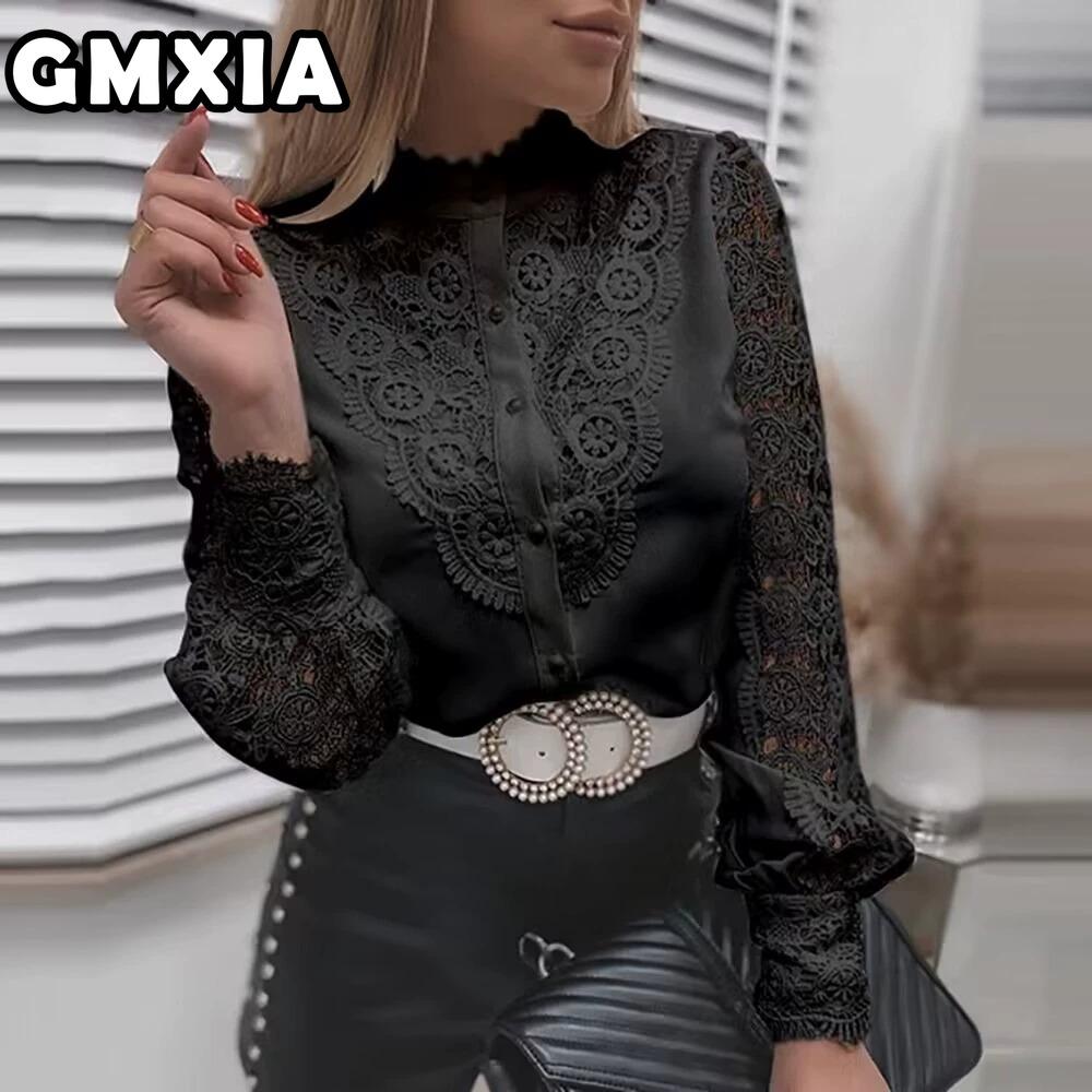GMXIA Women's Fashion Casual Leisure Solid Color Print Long Sleeve Blouses & Shirts