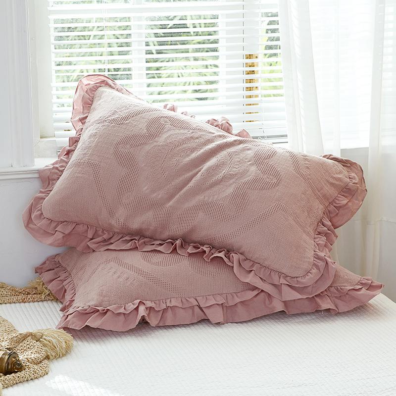 45x75cm Solid Color Cotton Pillowcase Adult Home Double-layer Lotus Leaf Lace Pillow Core Cover Enlarge Widen Fix The Non Displaced Pillow Covers