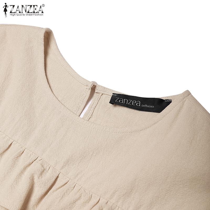 ZANZEA Women Casual Round Neck Solid Color Loose Long Sleeve Blouse