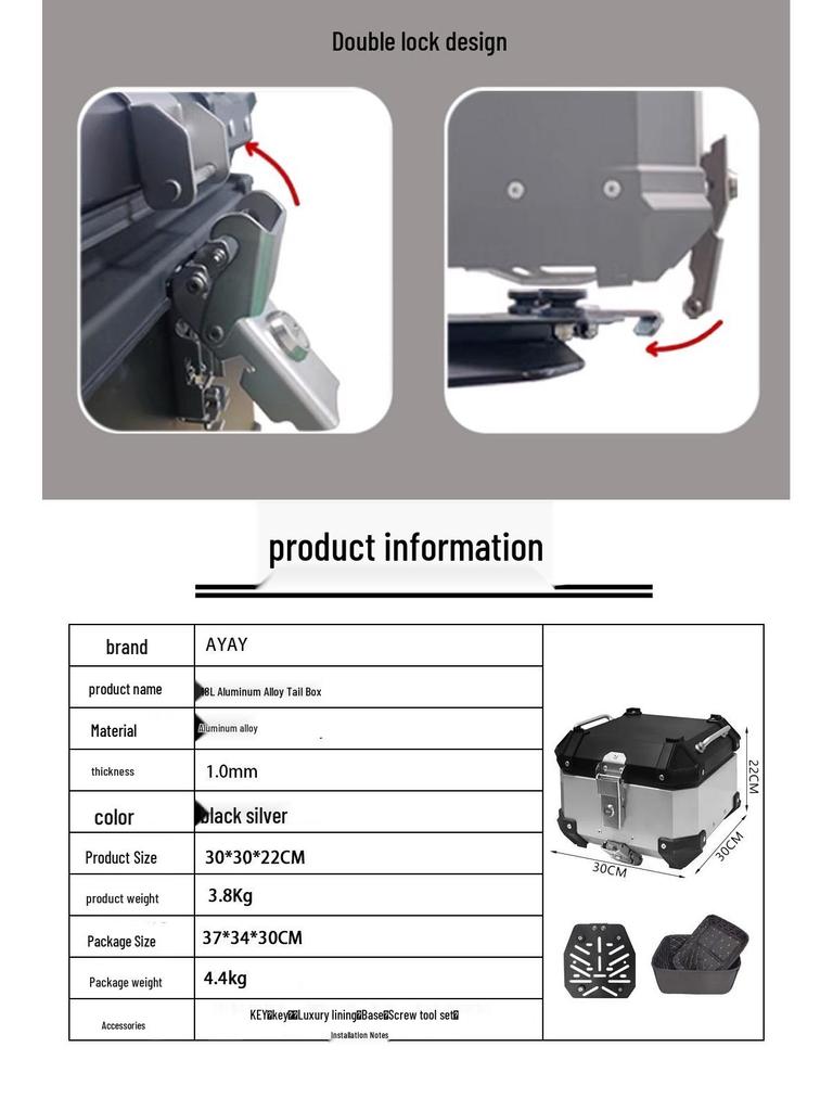 18L Top Case & 38L Side Case Universal Aluminum for Motorcycles & Electric Vehicles
