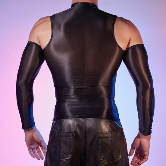 Sexy Men Glossy Shiny T-Shirt Smooth Breathable Top High Elastic Transparent See-Through Nightclub Skinny Tops