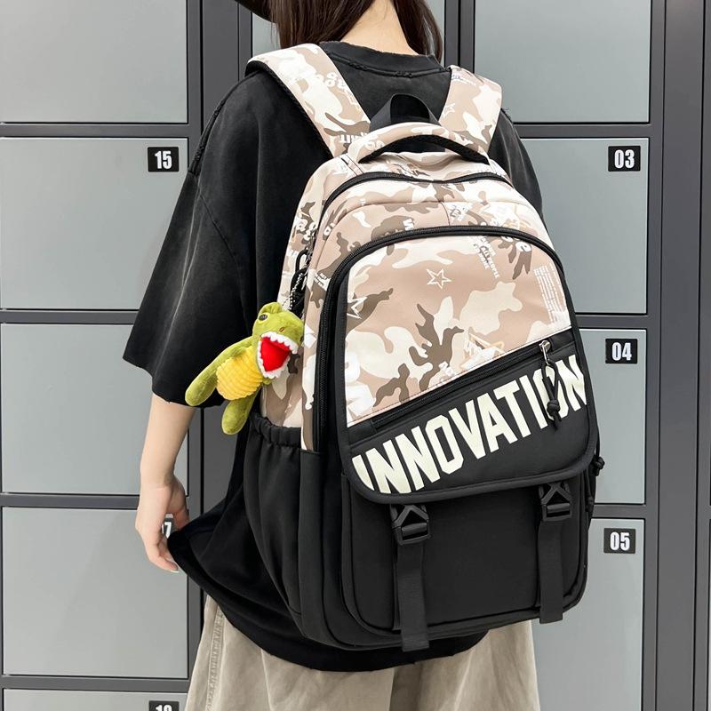 Schoolbag School Bag Boys and Girls Trendy Cool Double Pocket Large Capacity Junior High School Student High School Student Backpack Japanese Cartoon 