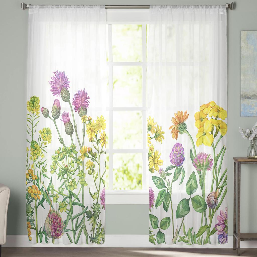 Frühlingsblume Daisy Sheer Vorhänge für Wohnzimmer Schlafzimmer Wohnkultur Küche Tüll für Windows Voile Vorhänge