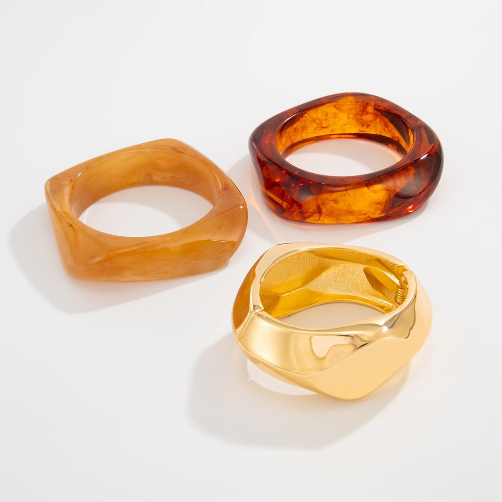 Retro Ice Transparent Smudged Acrylic Bracelet Female, Exaggerated Irregular Metal Cut Face Wide Bracelet