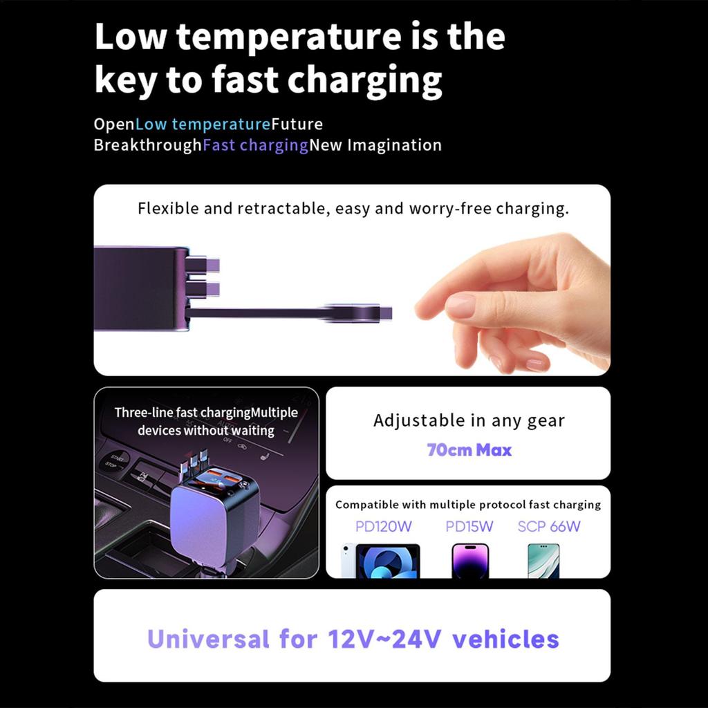 USB automobile charger Retractable Car Charger 2 USB Ports Fast Charging Auto Accessories with Starlight Ambiance Car Charger