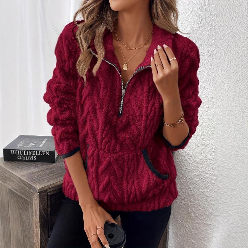 2026 Autumn and Winter New Fashionable Lapel Simple Solid Color Pocket Short Sweatshirt