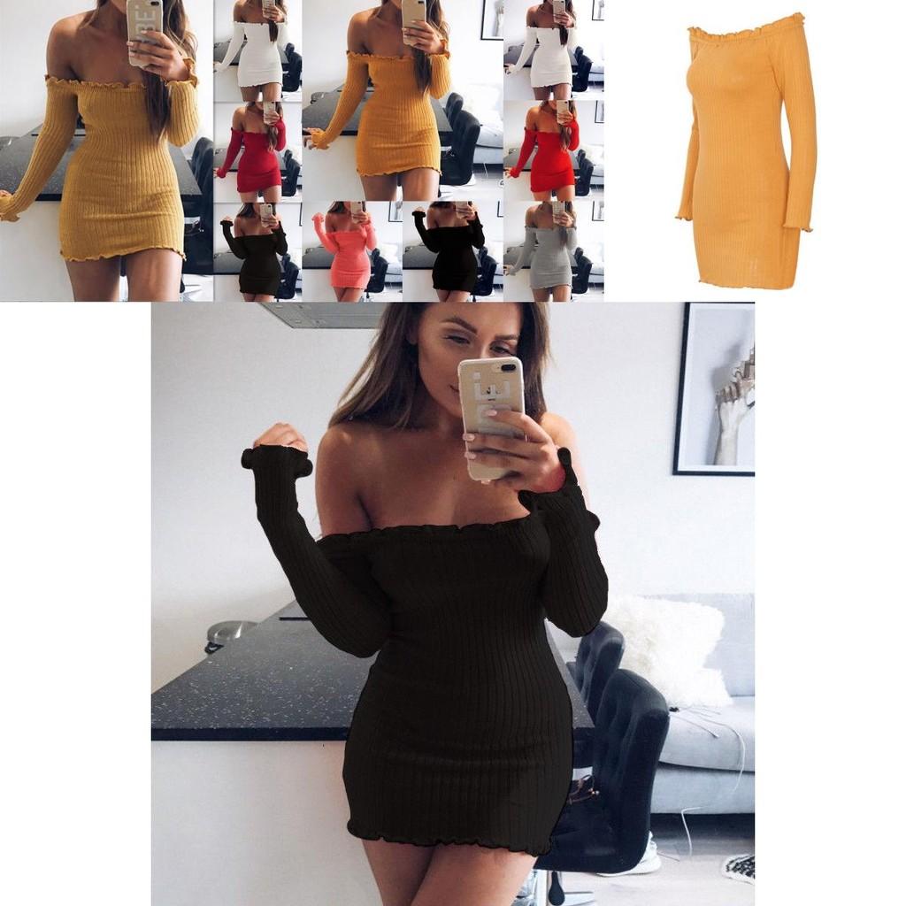 Cotton Solid Color Bodycon Dress With Long Sleeve And High Waist For Women