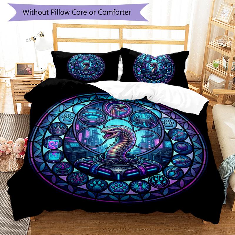 Cyberpunk Snake Emblem Pattern Bedding,Quilt Set Quilt Cover Pillowcase Home Birthday Gift (1 * Duvet Cover + 2 * Pillowcase, Without Core)