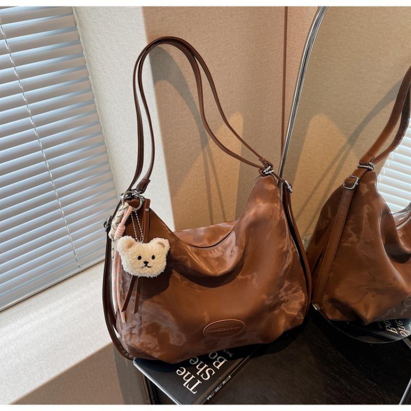 

Large capacity pleated soft large bag commuter bag new versatile tote bag shoulder messenger backpack коричневый