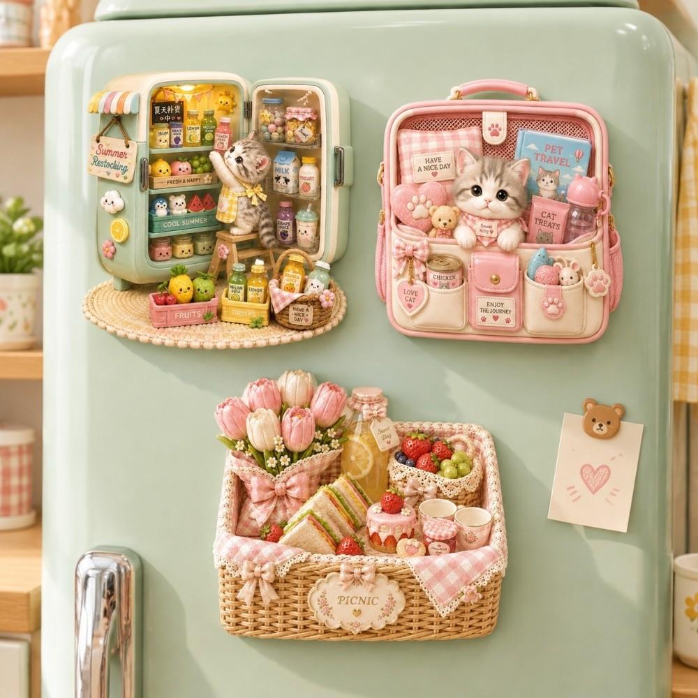 Cartoon Pattern Fridge Magnet 3D Relief 3D Refrigerator Stickers Refrigerator Magnet Kitchen Decor