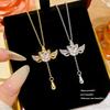 Moving Wing Cat Tassel Titanium Steel Clavicle Necklace For Women