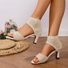 Fashionable High Heel Fish Mouth Knit Shoes Women's Summer 2026 New Style Plus Size Stocking Shoes With Tie Back Strap