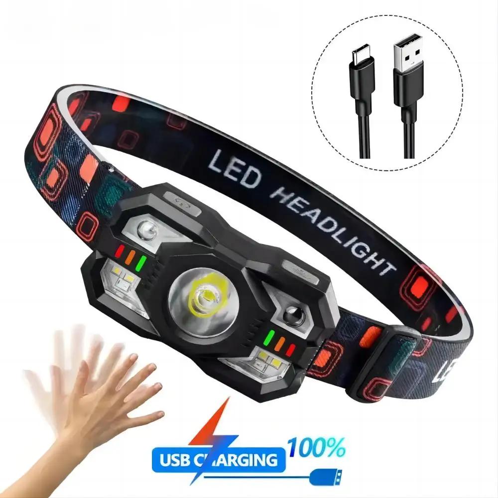 

Портативный индукционный светодиодный налобный фонарь, перезаряжаемый налобный фонарь с ИК-датчиком движения, водонепроницаемый налобный фонарь для кемпинга, рыбалки