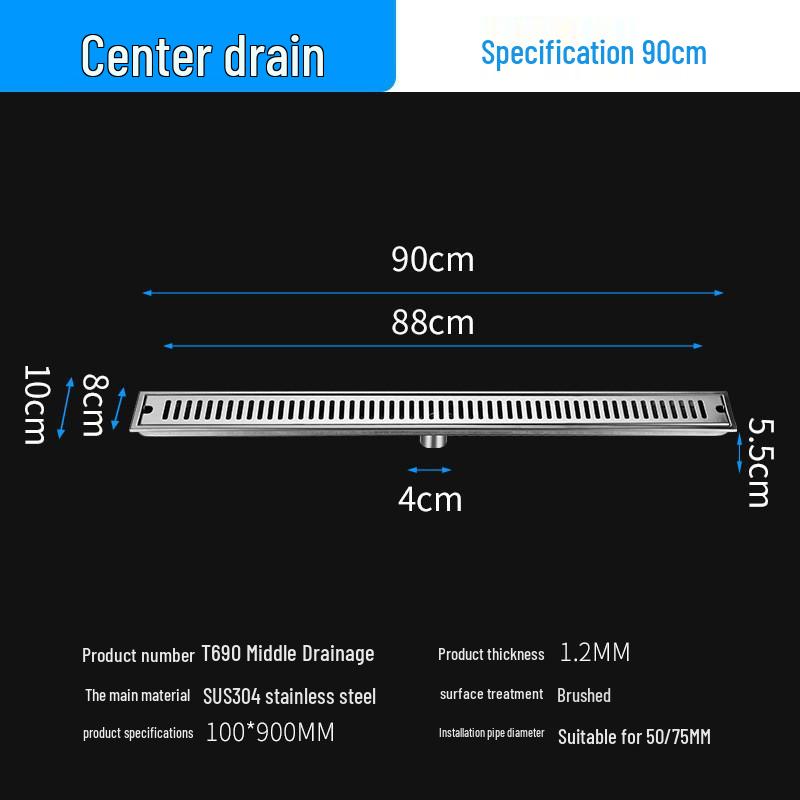 304 Stainless Steel Anti-odor Rectangular Floor Drain for Bathroom and Shower