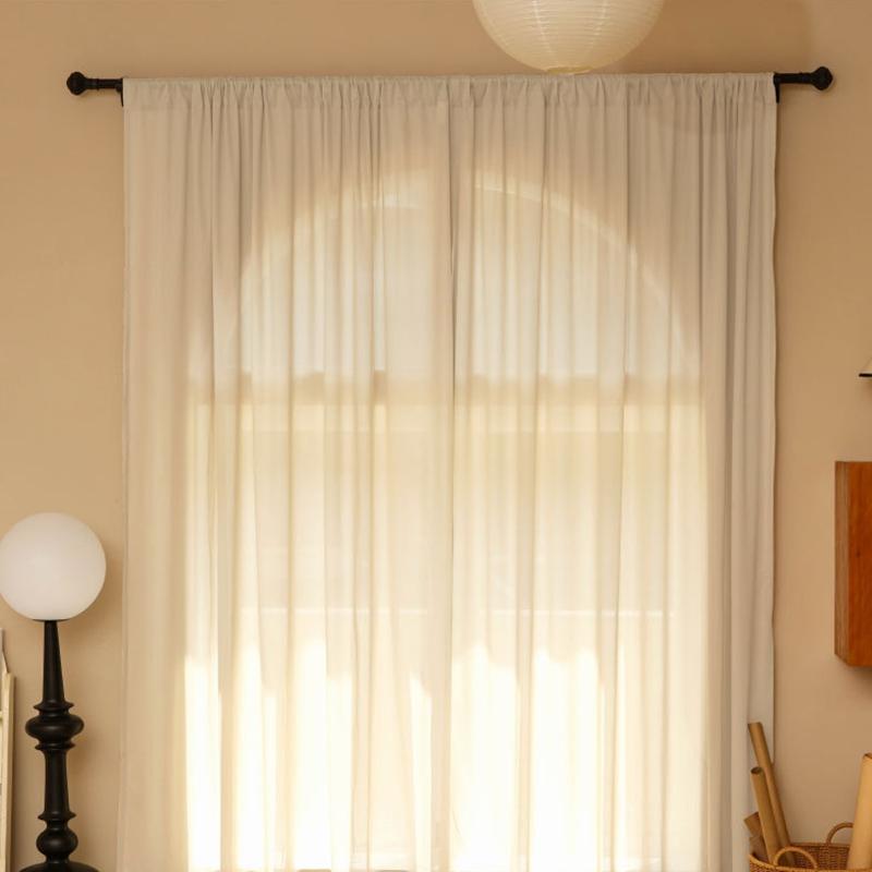 Solid-color Chiffon Curtains, French Retro Semi-blackout Drapery, Nordic Modern Style Simple and Light Luxury Privacy Curtains