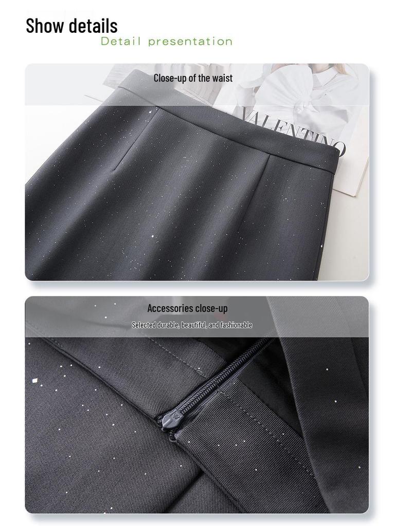 Women's Black Sequin Bodycon Midi Skirt with Slit - Spring 2025 Collection