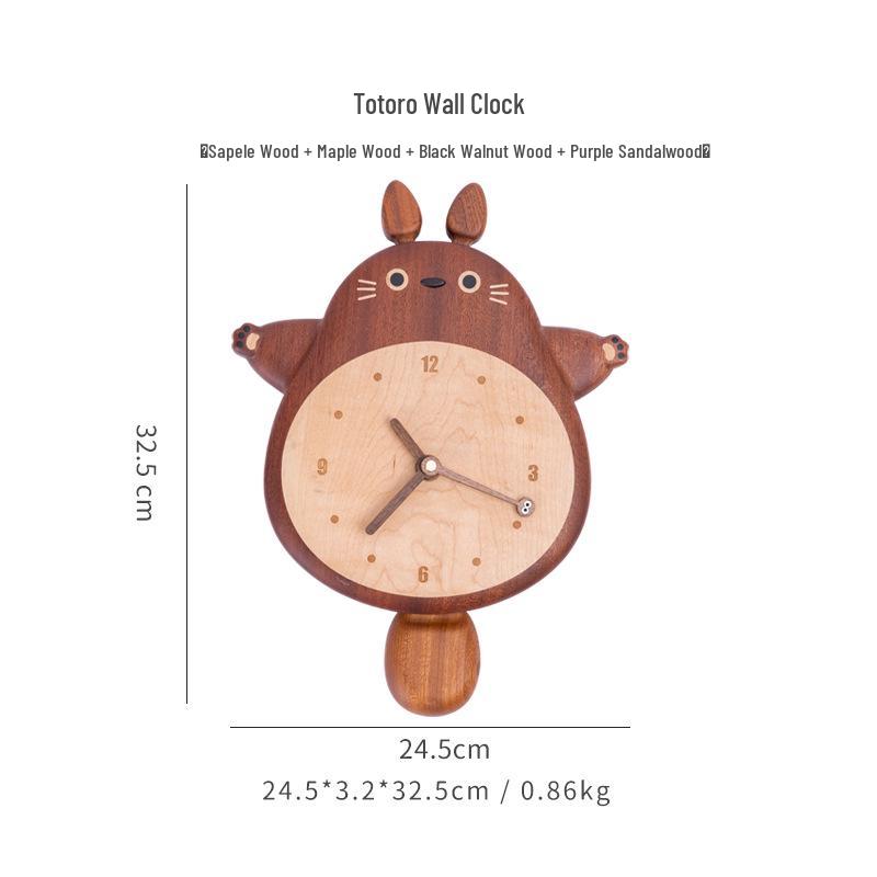 2024 Totoro Solid Wood-Style Decorative Wall Clock for Living Room or Restaurant