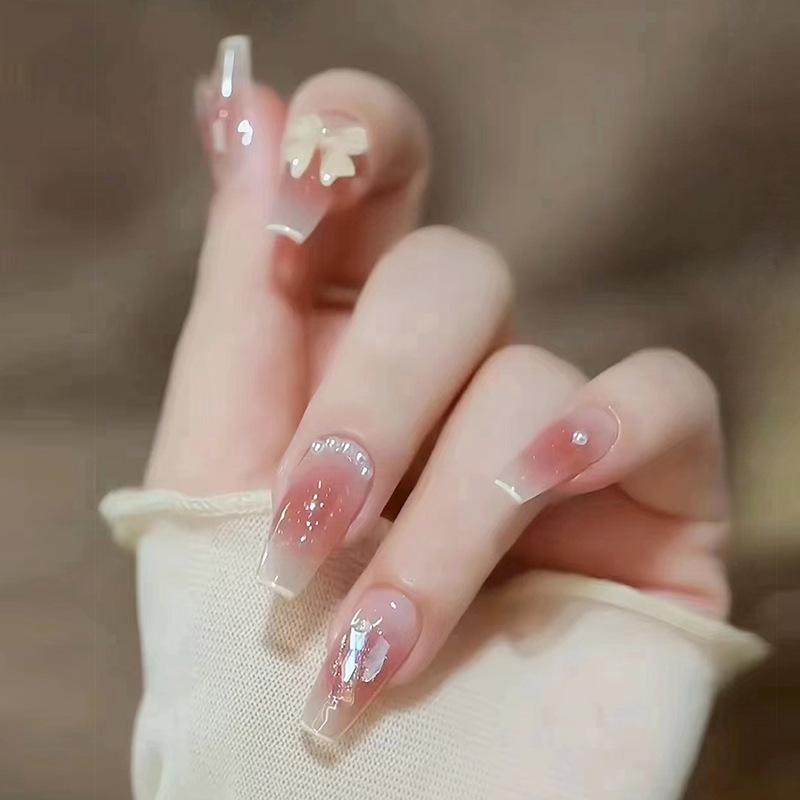 

Elegant Detachable French Blush Clear False Nails - Medium Length, Advanced Whitening
