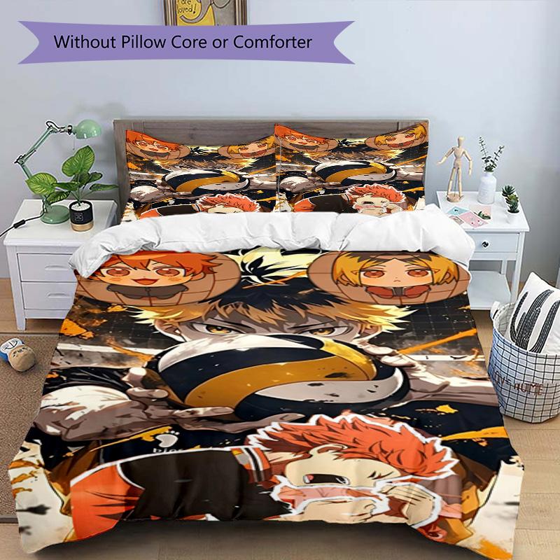 3pcs Duvet Cover Set (1*Duvet Cover + 2*Pillowcase, Without Core), Haikyu Print Bedding Set, Bedroom Decor, All‑Season, Birthday Gift
