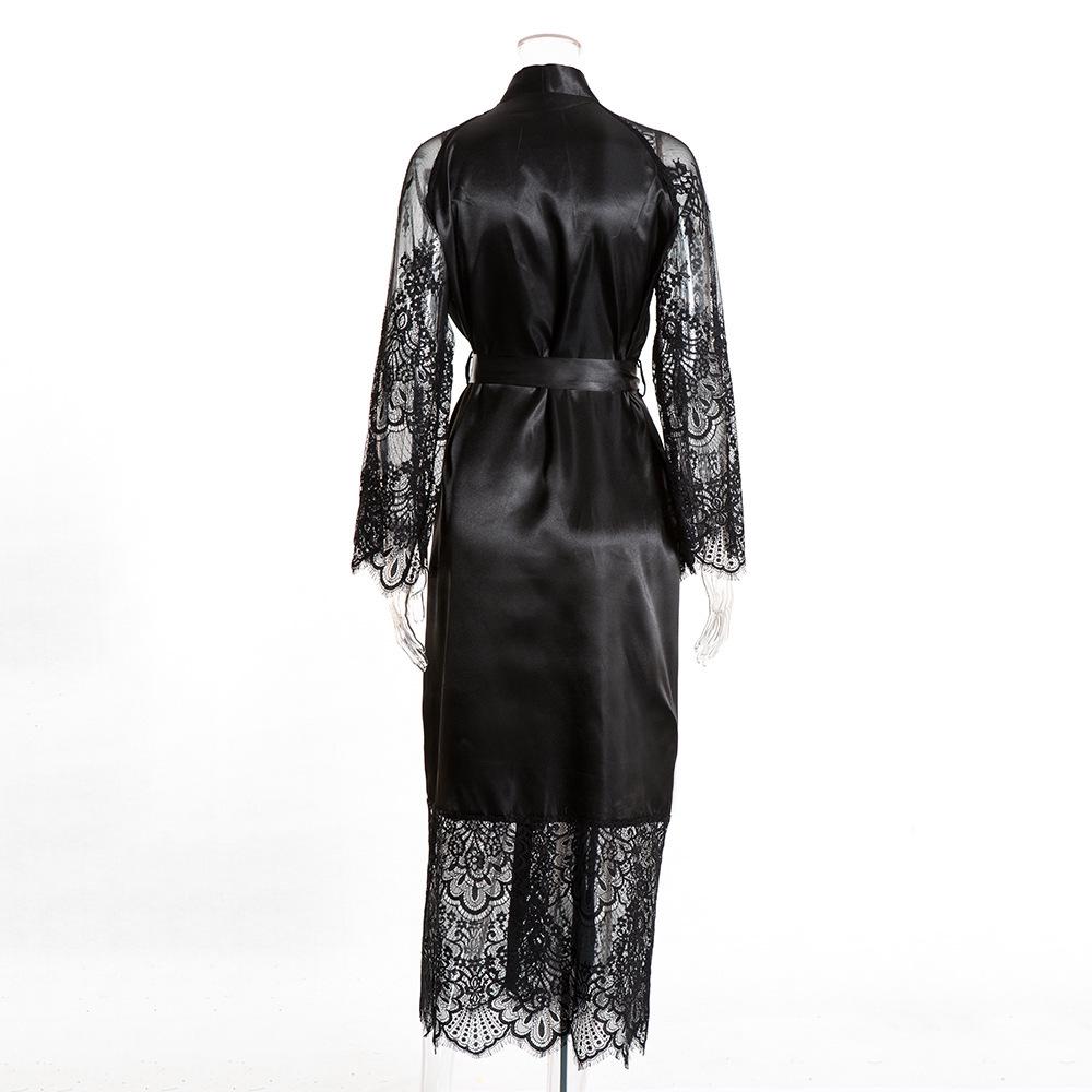 Plus Size European & American Lace Trim Long Robe Nightgown Lingerie