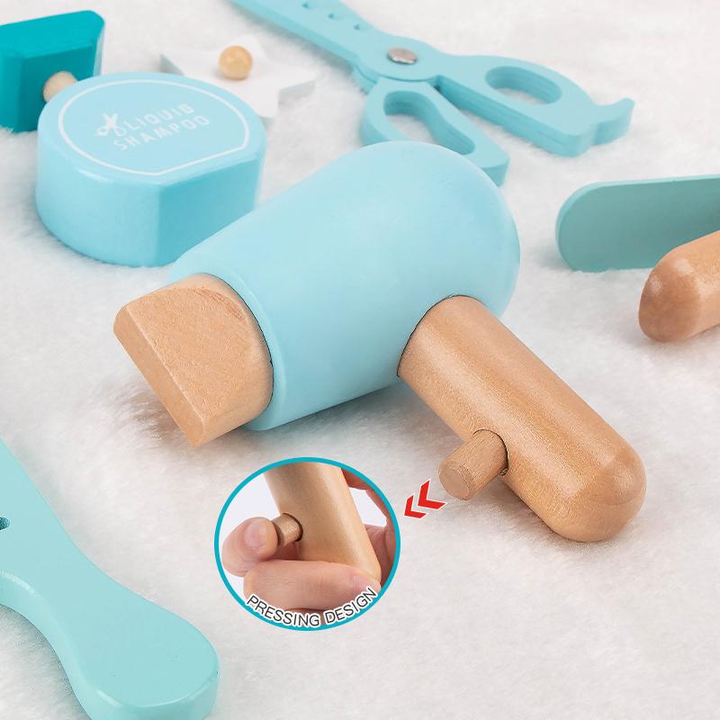 Barber Fanny Bag Wooden Simulation Role-Playing Interactive Toy Simulation Washing And Cutting Hair Blowing Children's Gifts