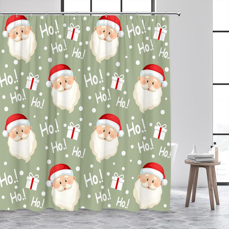 Cartoon Santa Claus Shower Curtains Xmas Gift Red Christmas Bath Curtain Set Polyester Fabric Bathroom Decor Washable With Hooks