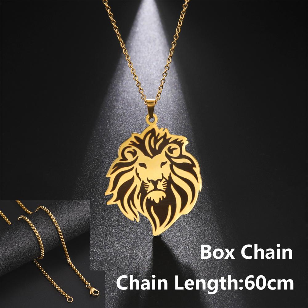 My Shape Punk Lion Head Pendant Necklace for Men WomenStainless Steel  Animals Necklace Choker Box Chain Fashion Jewelry Male