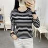 Women's Plus Size Striped Long Sleeve Cotton T-Shirt - Autumn Collection for Middle-Aged Moms