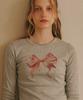 RONRON Double Ribbon Slim Crop Long Sleeve Gray