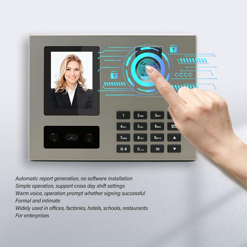Fingerprint Time Clock, Face Biometric Fingerprint Password Attendance Machine for Employees Small Business with TFT LCD Screen, Up To 1500 Users (US