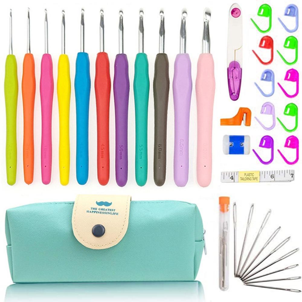 Ergonomic Handles Crochet Hooks Set 5/9/12Size with Storage Case Crochet Kit Soft Handles 2-8mm Crochet Needle Kit Beginners