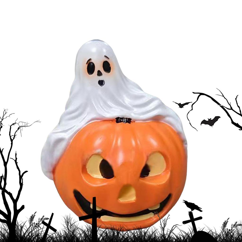 Halloween Ghost Pumpkin Ornament Resin Halloween Spooky Ghost Statue for Home Office & Party Decor