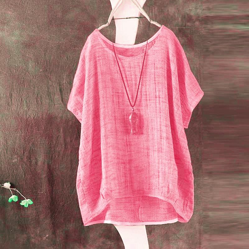 Damen Frühling und Sommer Literarisch Retro Kurzarm Übergröße T-Shirt Einfarbig Schlicht Locker Lässig Pendler Oberteile