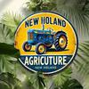 Vintage kovová cedule traktoru New Holland, kulatá 8 palců, dekorace na stěnu farmy
