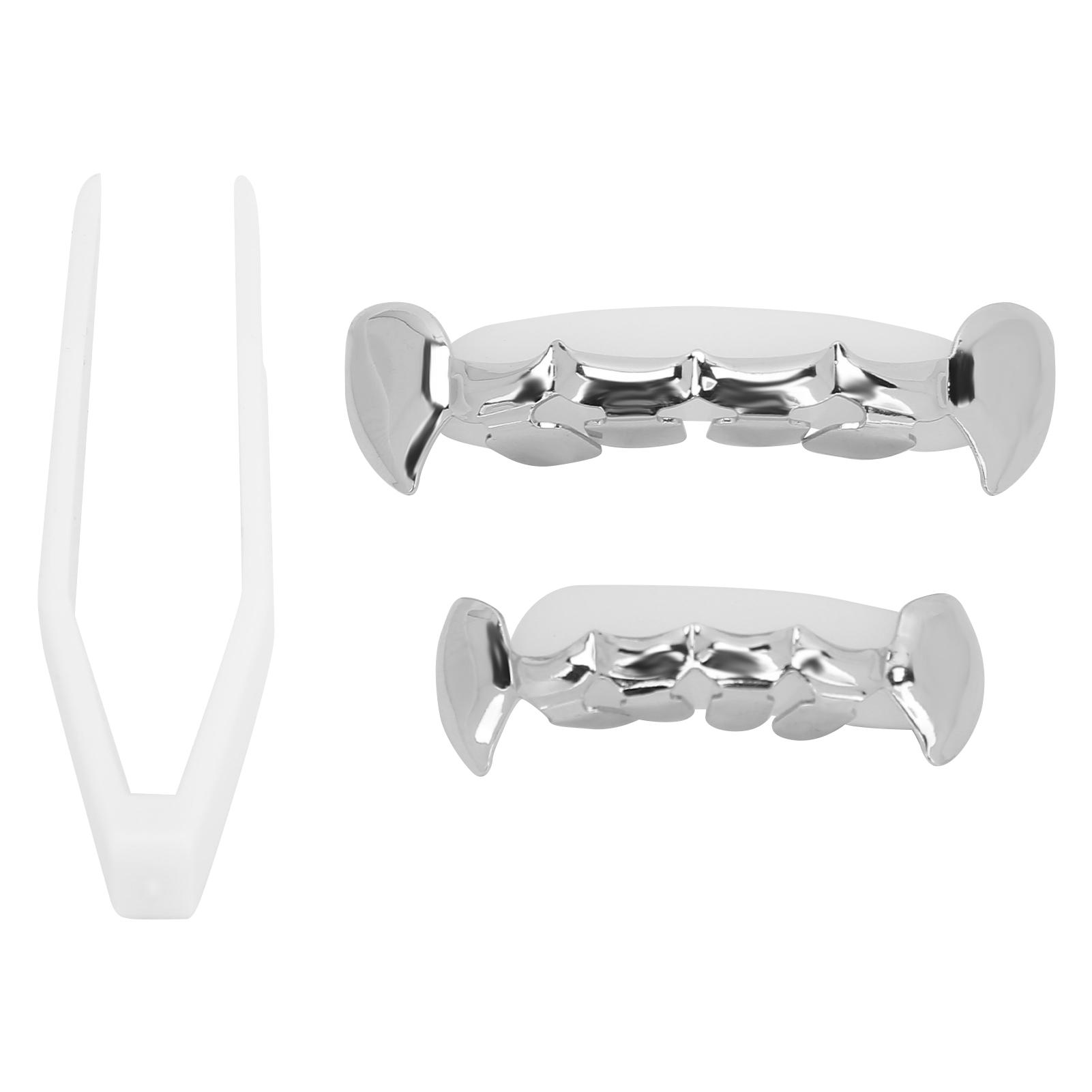 

Набор искусственных зубов в стиле хип-хоп, многоразовые, неувядающие, медные, для украшения зубов на Хэллоуин, серебряные серебряный