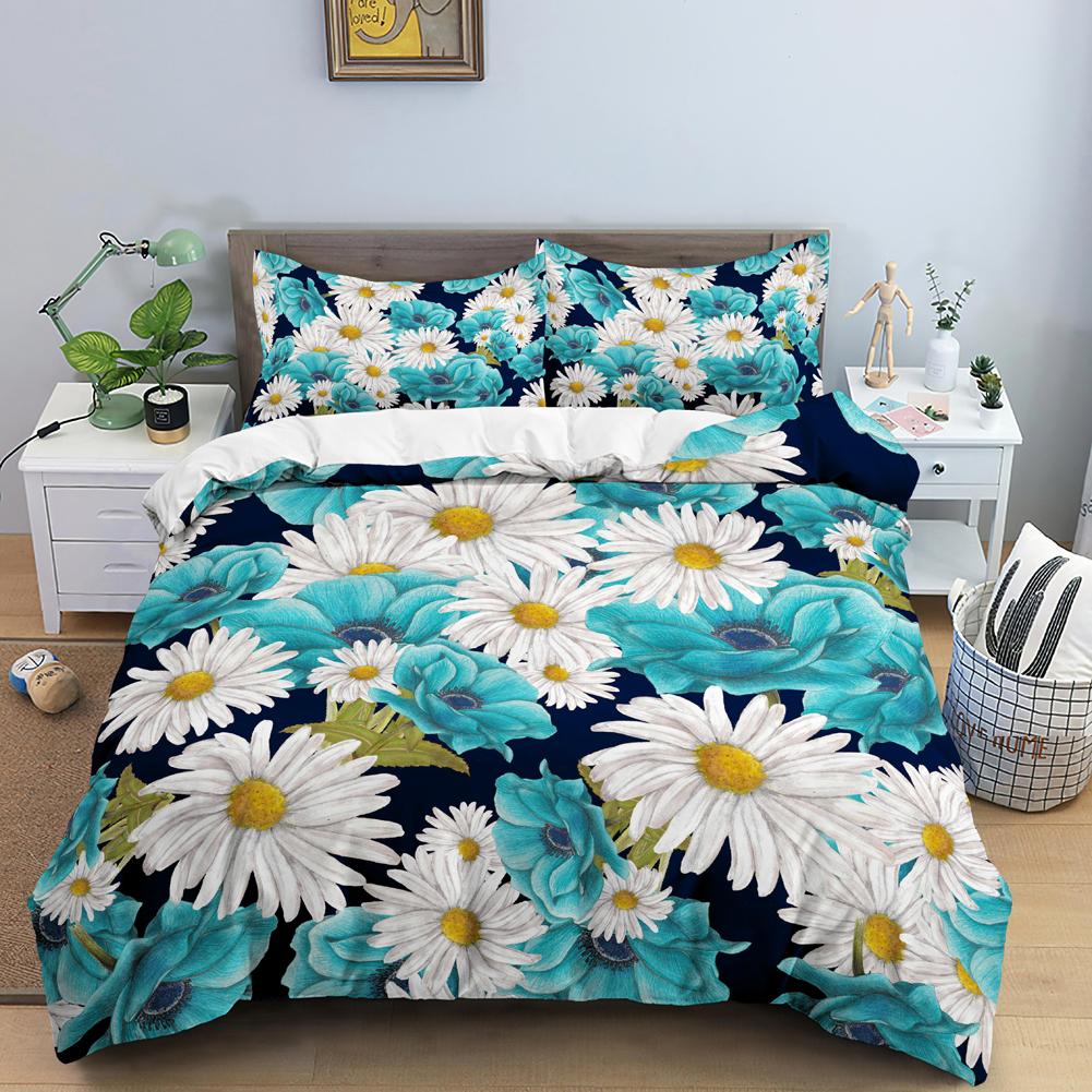 Daisy King Queen Duvet Cover Flowers Butterfly Bedding Set For Kids Teens Adults White Floral Theme 2/3pcs Polyester Quilt Cover