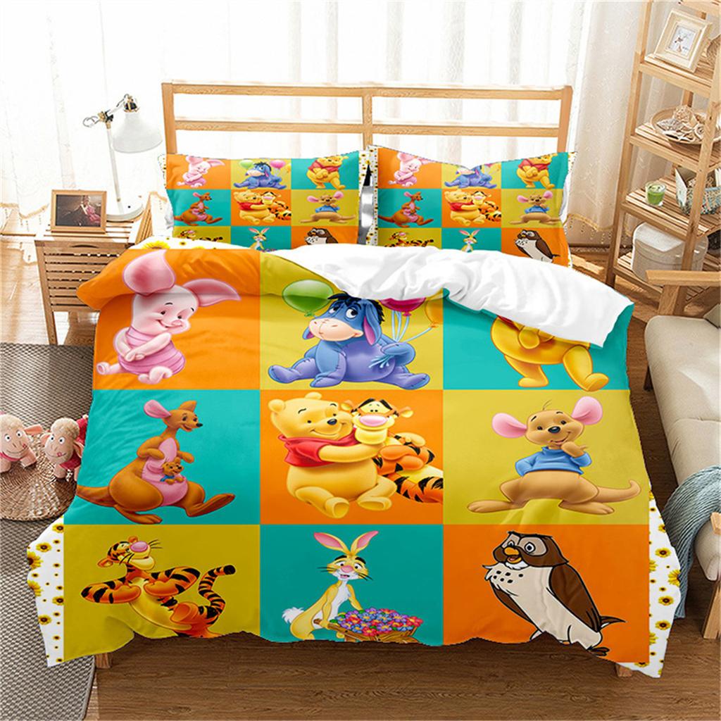 Animation Bear Duvet Cover Set 2/3Pcs,Cartoon Winnie Pooh Bedding Set Comforter Bed Youth Home Decor Kids Boys Gifts Bedding Set