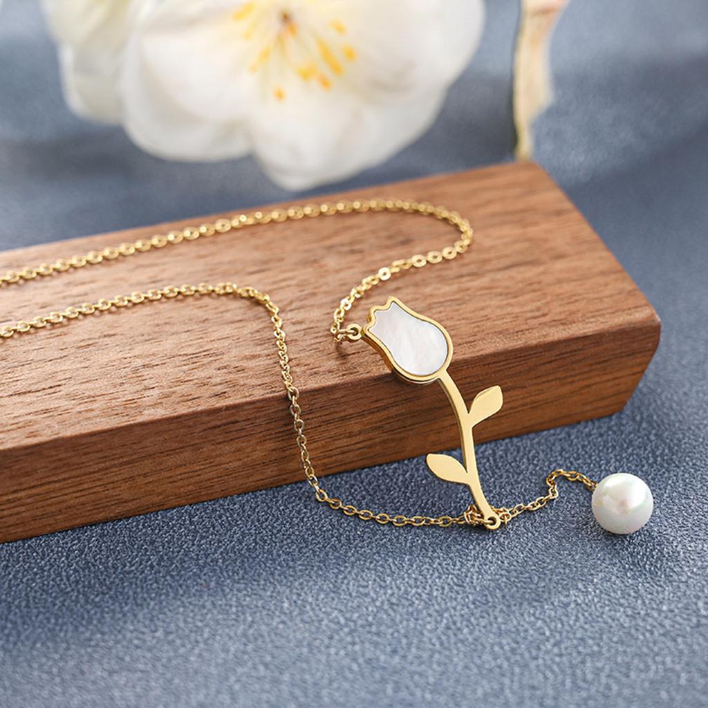 Pink Water Drop Zircon Pendant Necklace for Women Link Chain Tulip Flower Necklaces Luxury Daily Charm Jewelry Gift