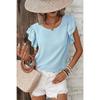 2026 Petal Sleeve Round Neck Short Sleeve T-shirt Fashion Women O Neck Summer Blouse Short Sleeve Elegant Solid Color Casual Ruffled Tops Ladies Shirt