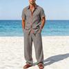 European & American Men's Striped Linen Summer Shirt & Pants Set