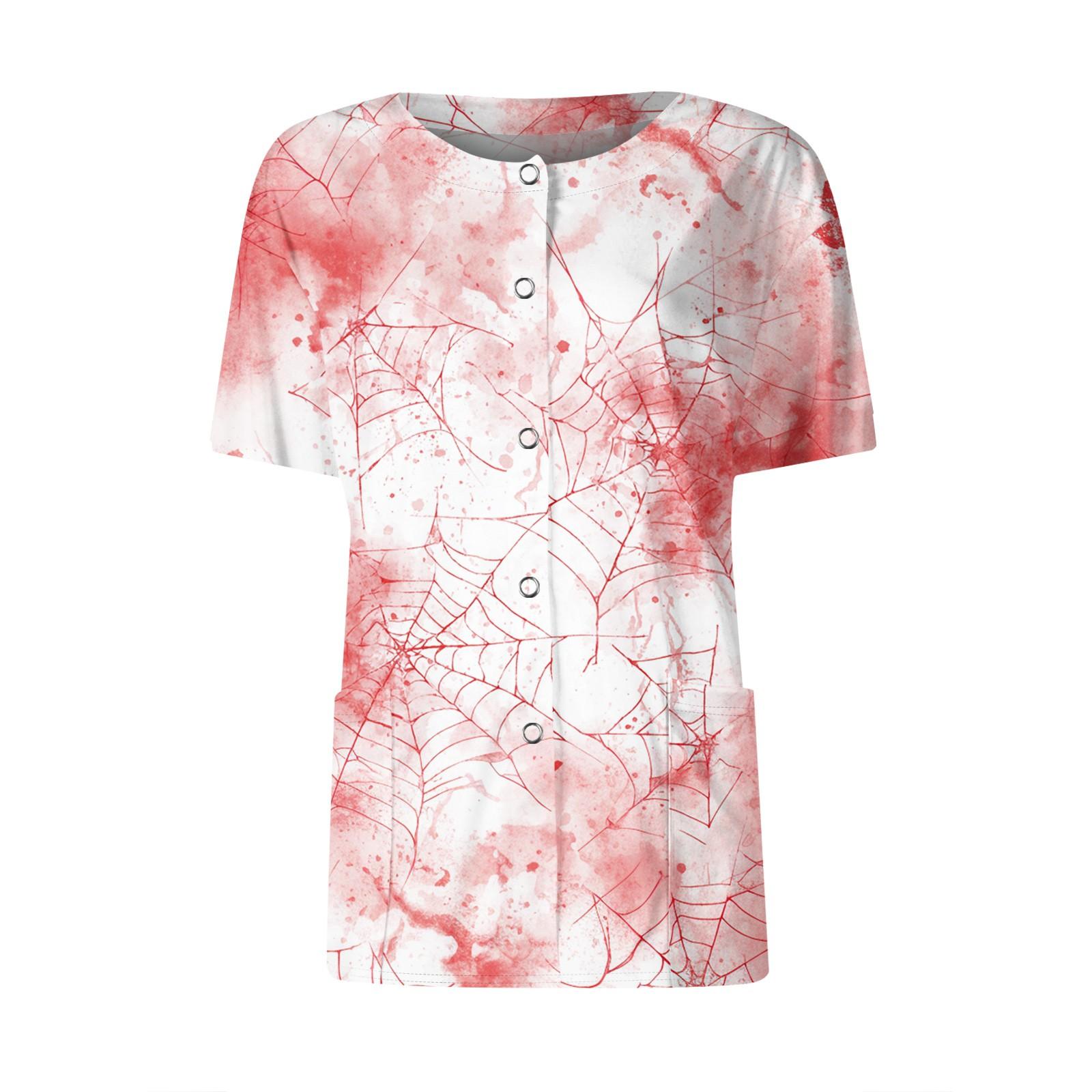 

Женские карманы с короткими рукавами и рисунком, воротник-стойка с рабочим принтом, однобортная защитная одежда, куртка-кардиган, топ XL арбуз красный