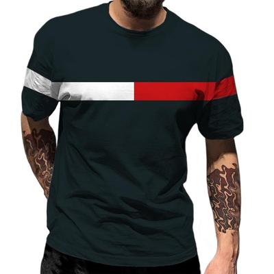 Men's Monochrome Striped T-shirt, Round-neck and 3D Printed Short-sleeved Summer Casual Street T-shirt
