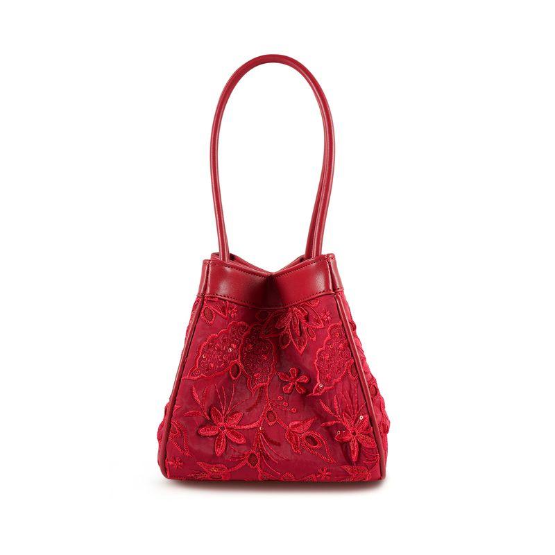 

Highly Recommended! Sequin Pearl Embroidery Bucket Bag Wedding Red Handbag Lace Jacquard Embroider Dowry Bag Work Clothing Available Red(Jewelry)