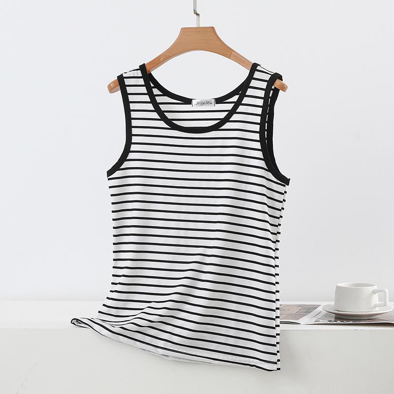 

Women s Black & White Striped Modal Sleeveless Summer Vest - Plus Size Casual Camisole Top M [weight 85-100 kg]