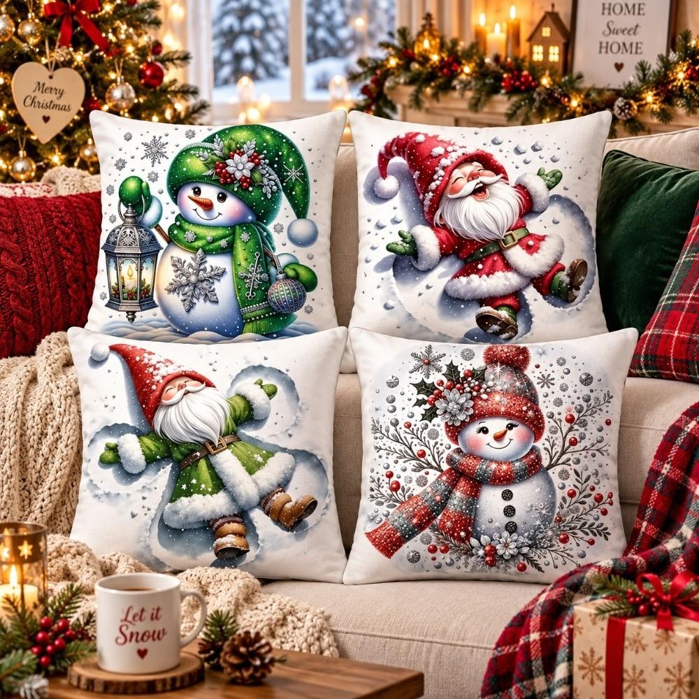 4PCS Pumpkin Throw Cushion Case Reindeer Xmas Pillowslip Santa Pillow Cover  Bed Decoration
