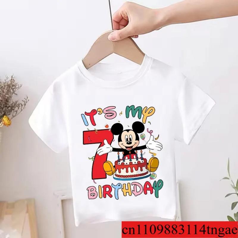 Children's Birthday Clothing Girls Boys Number T-Shirt Cartoon Printed Children's Top Summer