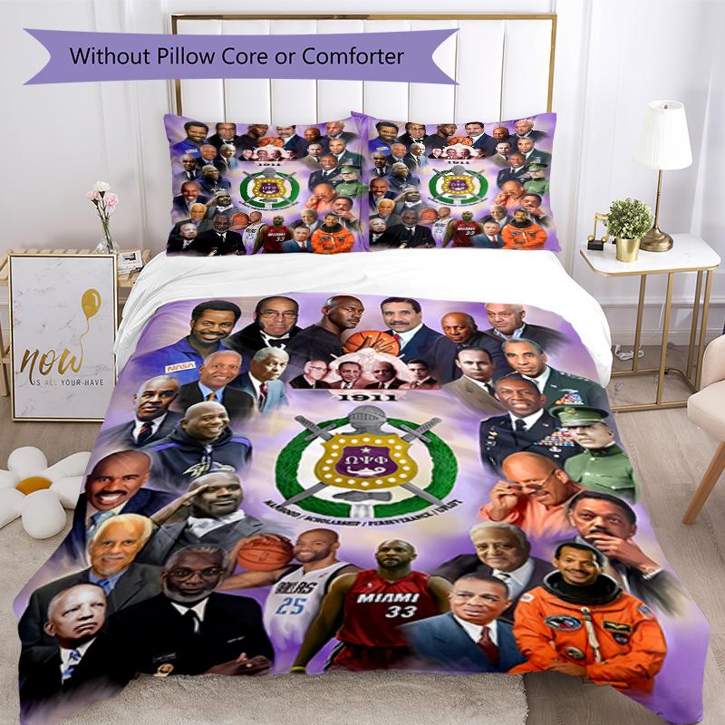 3pcs Omega Psi Phi pattern bedding set duvet cover set includes duvet cover &pillowcases, perfect all season bedroom decoration & gift