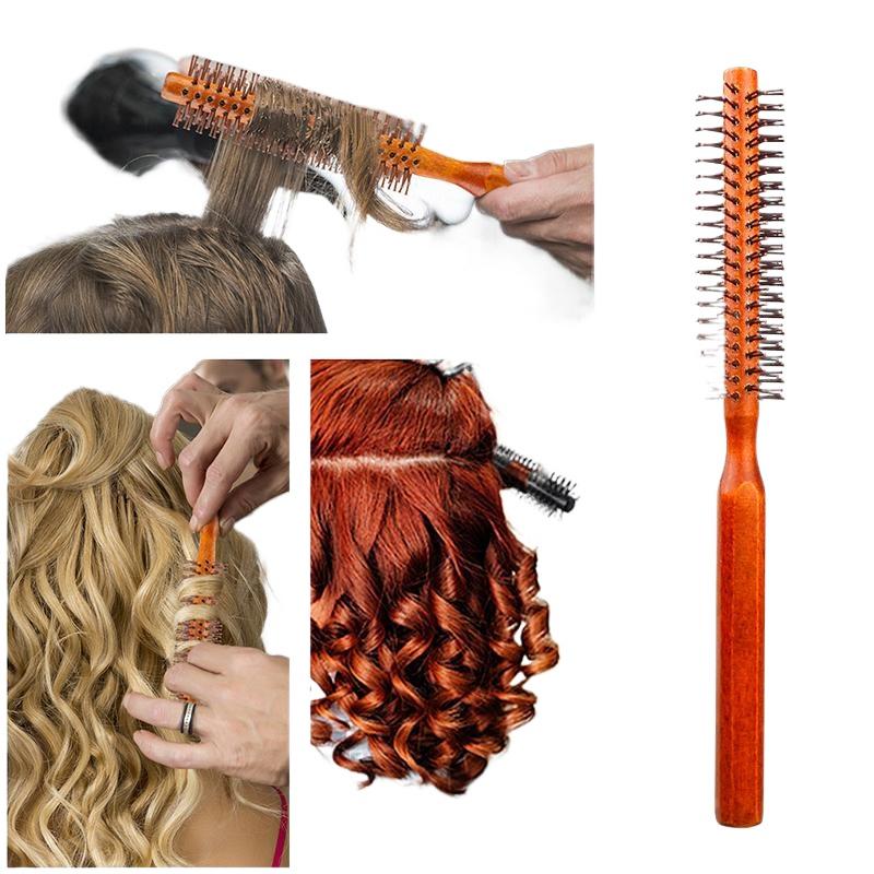 Pettine in Legno con Setole per Capelli Ricci Setola Naturale di Cinghiale Spazzola Rotante Cilindro Tondo Phon Spazzola per Capelli Ricci Strumento per lo Styling dei Capelli Barbiere