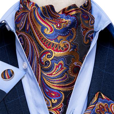 Nova gravata ascot para homens clássico paisley cravat gravata de seda lenço abotoadura conjunto para festa